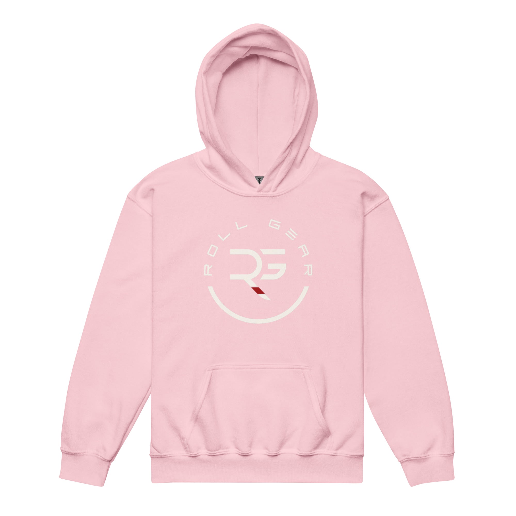 Roll Gear Youth Heavy Blend Hoodie – Light Pink, front view.