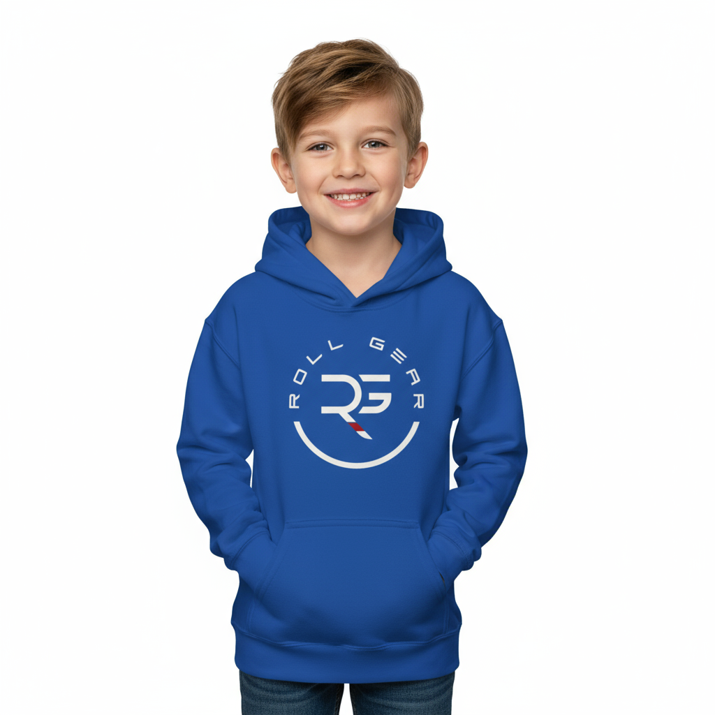 Roll Gear Youth Heavy Blend Hoodie – Royal, front view.