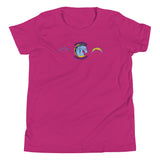 Brandon Chargers Triple Logo Youth Tee by Roll Gear, Berry, front view.