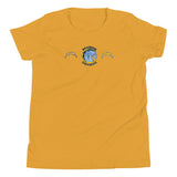 Brandon Chargers Triple Logo Youth Tee by Roll Gear, Mustard, front view.