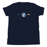 Brandon Chargers Triple Logo Youth Tee by Roll Gear, Navy, front view.