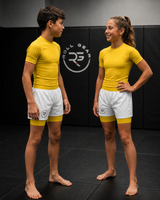 Roll Gear Youth Yellow Ranked Grappling Shorts – BJJ & Wrestling Training Gear, product view.
